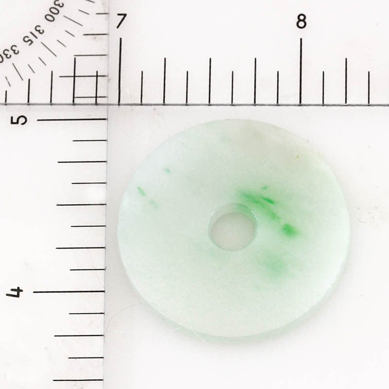 White & Green Jadeite Jade Loose Flat Disc Pendant | White & Green Jade Donut | UPC #407084