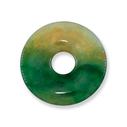 Green and Yellow Jadeite Jade Loose Pi Disc Pendant  | Jade Donut | UPC #400252