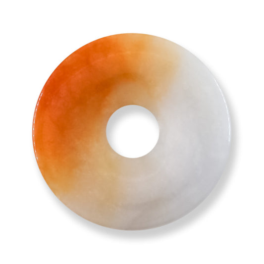 Red and White Jadeite Jade Loose Pi Disc Pendant | Red Jade Donut | UPC #405240