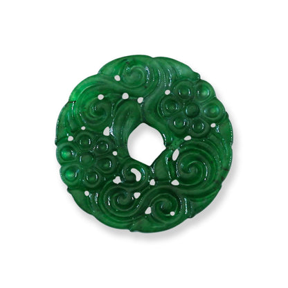 Green Jadeite Jade Flat Carved Loose Pi Disc Pendant  | Jade Donut | UPC #408470
