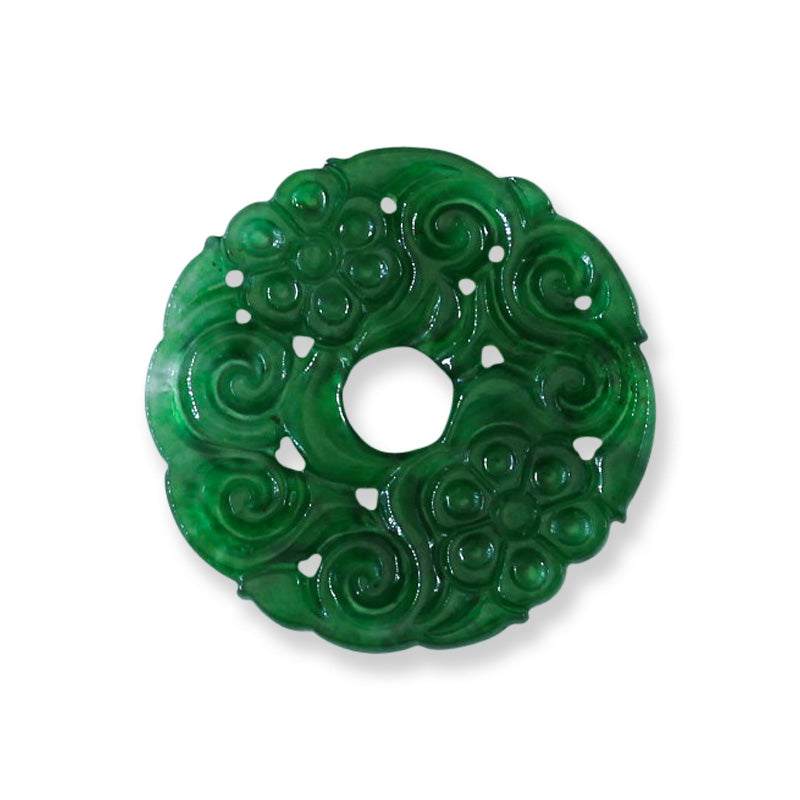 Green Jadeite Jade Flat Carved Loose Pi Disc Pendant  | Jade Donut | UPC #408470