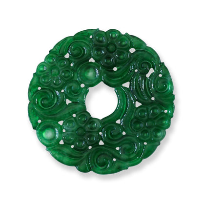 Green Jadeite Jade Flat Carved Loose Pi Disc Pendant  | Jade Donut | UPC #408449