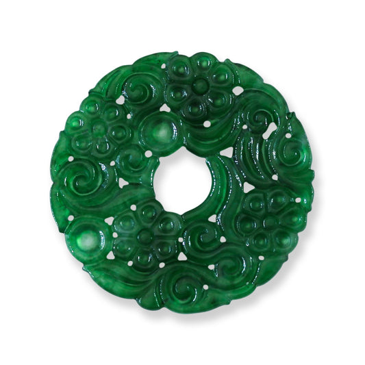Green Guatemalan Jadeite Jade Flat Carved Loose Pi Disc Pendant  | Jade Donut | UPC #408449