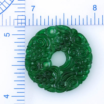 Green Jadeite Jade Flat Carved Loose Pi Disc Pendant  | Jade Donut | UPC #408449