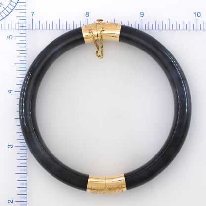 Vintage Grey Jadeite Jade Half Round Hinge & Clasp 14k Yellow Gold Bangle 63.3MM | UPC #408081