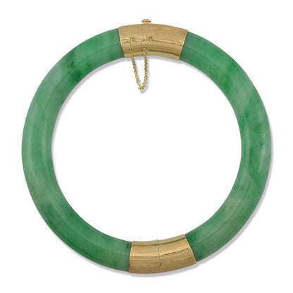 14K Yellow Gold Green Jadeite Jade Hinge and Clasp Bangle Size 67.7MM | UPC #382022
