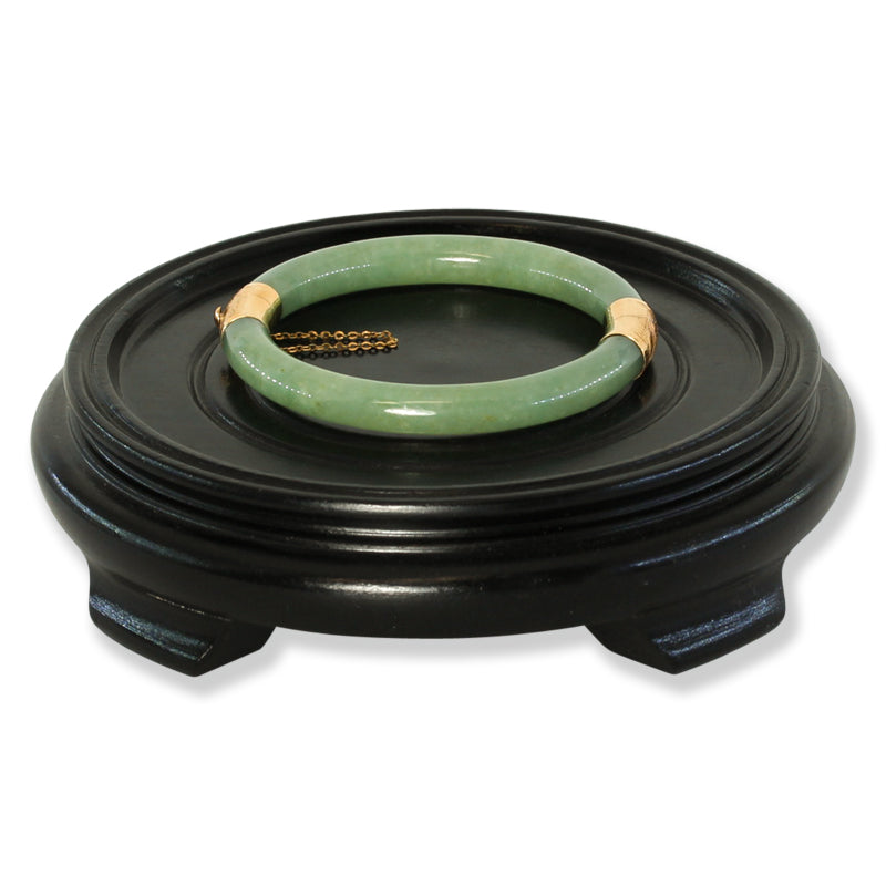 Vintage Green Jadeite Jade Cylindrical Hinge & Clasp 14k Yellow Gold Bangle 54.4MM | UPC #401457