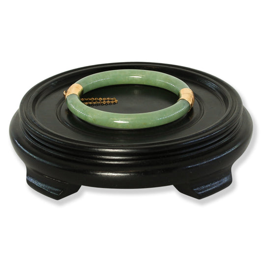 Vintage Green Jadeite Jade Cylindrical Hinge & Clasp 14k Yellow Gold Bangle 54.4MM | UPC #401457