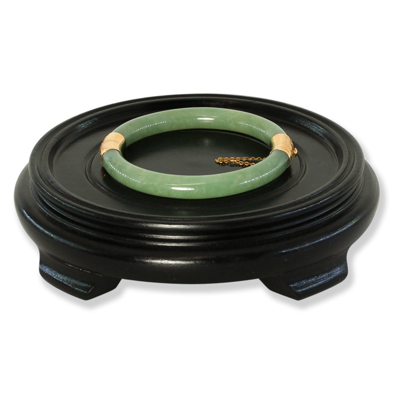 Vintage Green Jadeite Jade Cylindrical Hinge & Clasp 14k Yellow Gold Bangle 54.4MM | UPC #401457