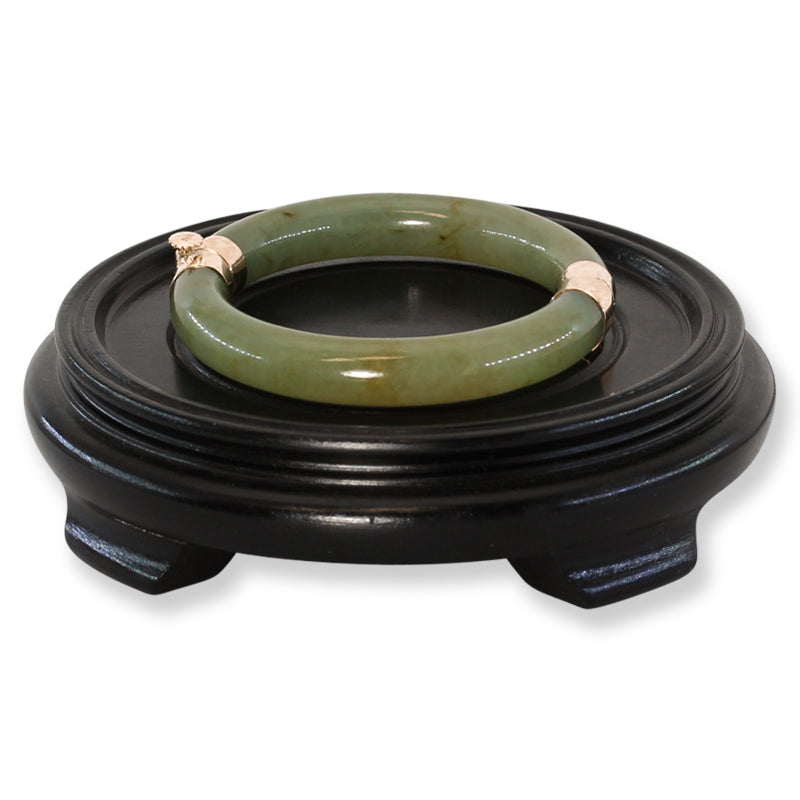 Vintage Green Jadeite Jade Cylindrical Hinge & Clasp 14k Yellow Gold Bangle 61.2MM | UPC #029552