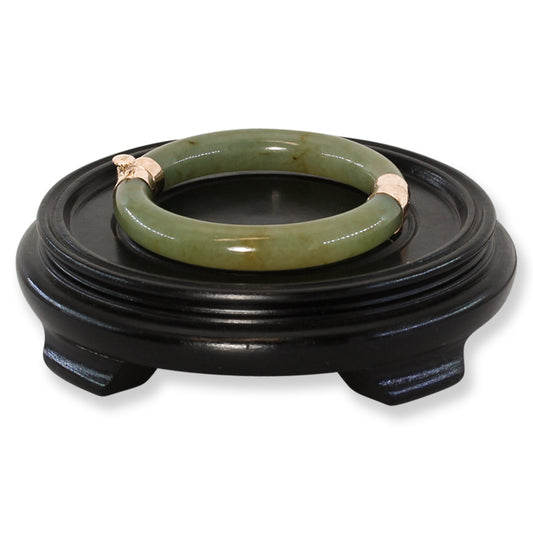 Vintage Green Jadeite Jade Cylindrical Hinge & Clasp 14k Yellow Gold Bangle 61.2MM | UPC #029552