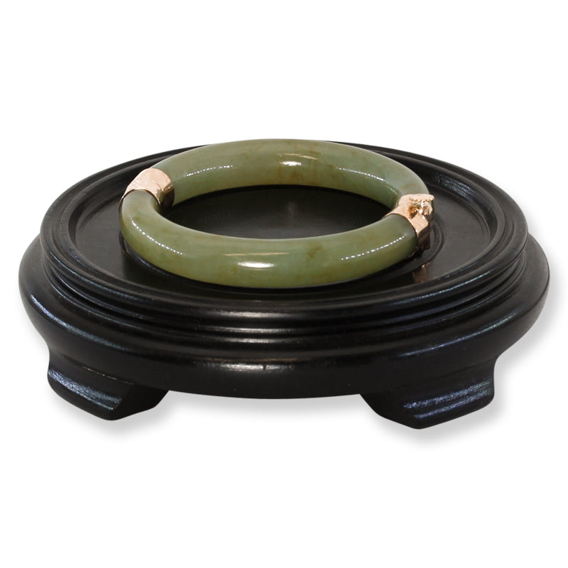 Vintage Green Jadeite Jade Cylindrical Hinge & Clasp 14k Yellow Gold Bangle 61.2MM | UPC #029552