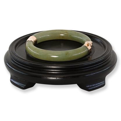 Vintage Green Jadeite Jade Cylindrical Hinge & Clasp 14k Yellow Gold Bangle 61.2MM | UPC #029552