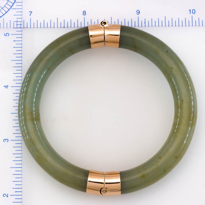 Vintage Green Jadeite Jade Cylindrical Hinge & Clasp 14k Yellow Gold Bangle 61.2MM | UPC #029552