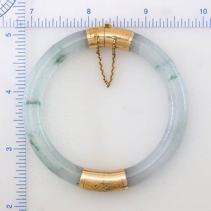 Vintage Green Jadeite Jade Cylindrical Hinge & Clasp 14k Yellow Gold Bangle 55.8MM | UPC #371224