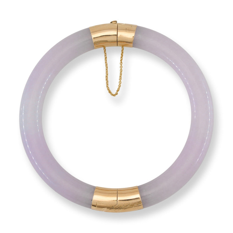 Lavender Jade Cylindrical Hinge & Clasp 14k Yellow Gold Bangle 58.7MM | UPC #003071