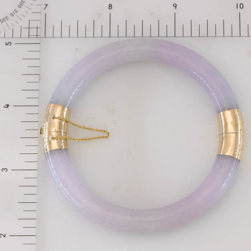 Lavender Jade Cylindrical Hinge & Clasp 14k Yellow Gold Bangle 58.7MM | UPC #003071