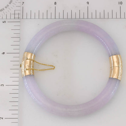 Lavender Jade Cylindrical Hinge & Clasp 14k Yellow Gold Bangle 58.7MM | UPC #003071