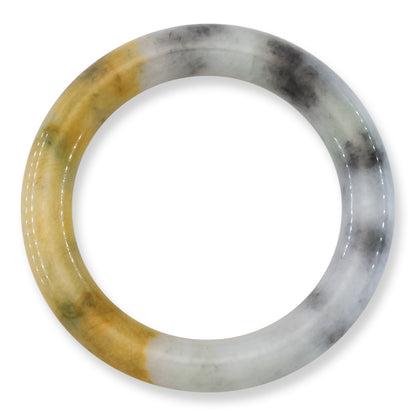 Grey & Yellow Jadeite Jade Cylindrical Bangle 55.1mm | UPC #405448