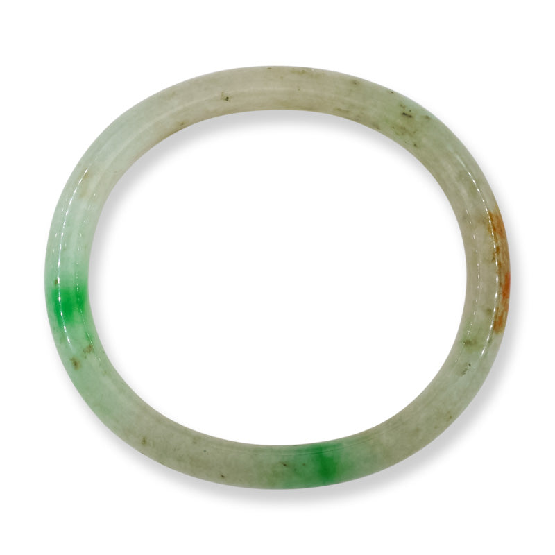 Green & Red Jadeite Jade Half Round Oval Bangle 55.2 X 49.5MM UPC #383388
