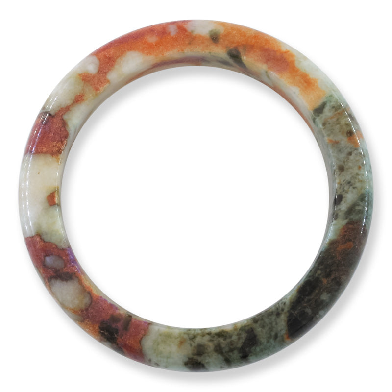 Green and Red Jadeite Jade Half Round Bangle 53.2MM | UPC #405493