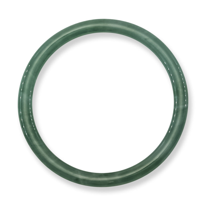 Blue-Green Jadeite Jade Thin Cylindrical Bangle Size 60.5MM | UPC #406971