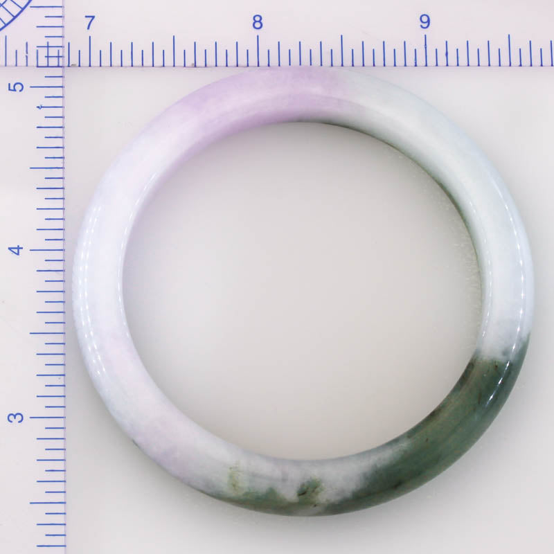 Small Green and Lavender Jadeite Jade Half Round Bangle 53.0MM | UPC #299061