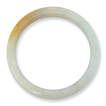 Green & Yellow Jadeite Jade Flat Bangle 61.2MM | UPC #405431