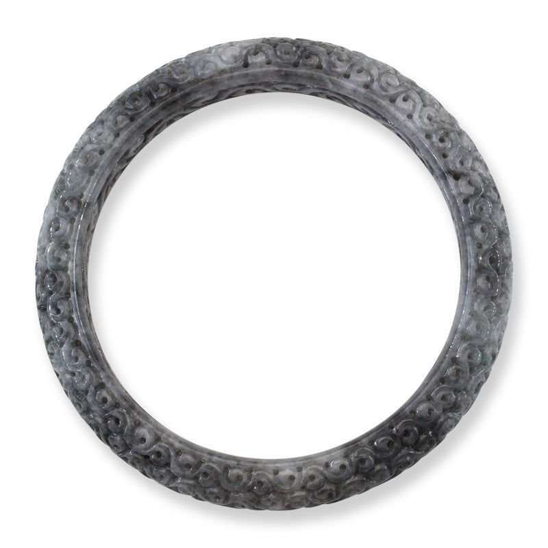 Grey Jadeite Jade Carved Half Round Bangle 60.0mm | UPC #407169