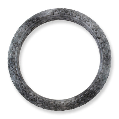 Grey Jadeite Jade Carved Half Round Bangle 60.0mm | UPC #407169