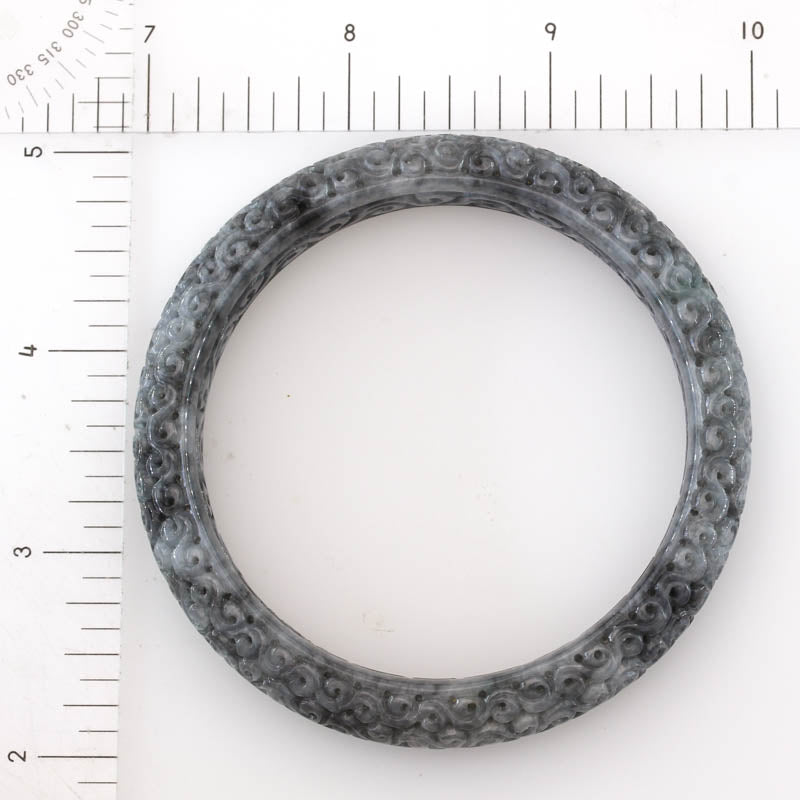 Grey Jadeite Jade Carved Half Round Bangle 60.0mm | UPC #407169