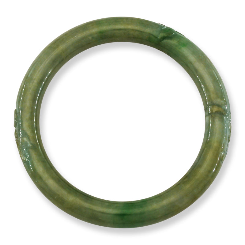 Green Jadeite Jade Carved Cylindrical Bangle 59.4MM | UPC #325272