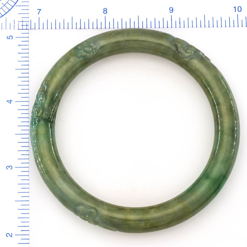 Green Jadeite Jade Carved Cylindrical Bangle 59.4MM | UPC #325272