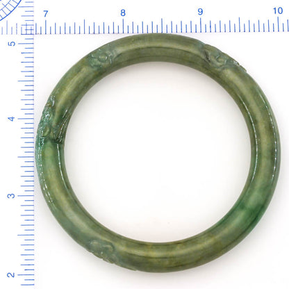 Green Jadeite Jade Carved Cylindrical Bangle 59.4MM | UPC #325272