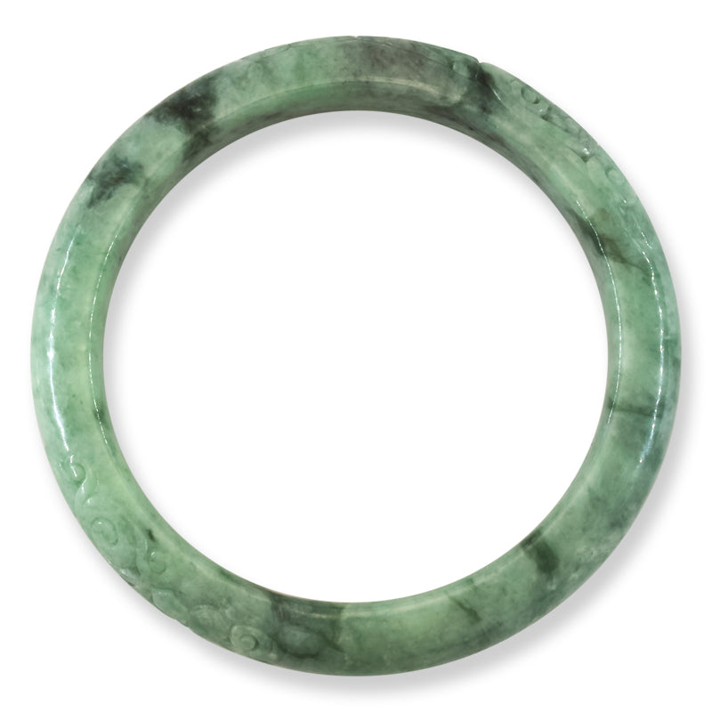 Green Jadeite Jade Carved Half Round Bangle 61+MM | UPC #407817