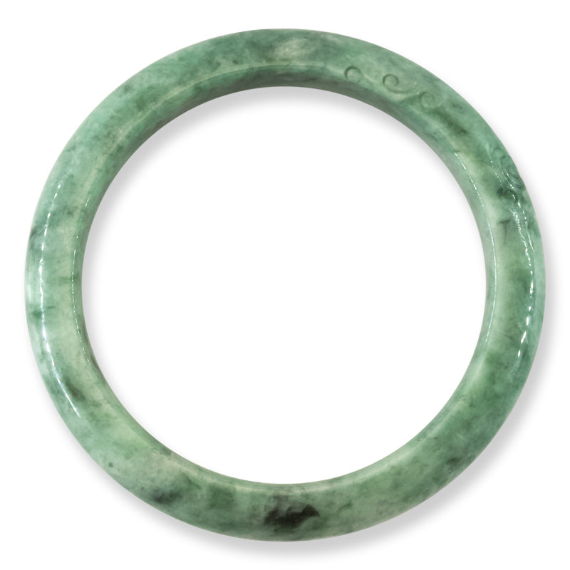 Green Jadeite Jade Carved Half Round Bangle 61+MM | UPC #407817