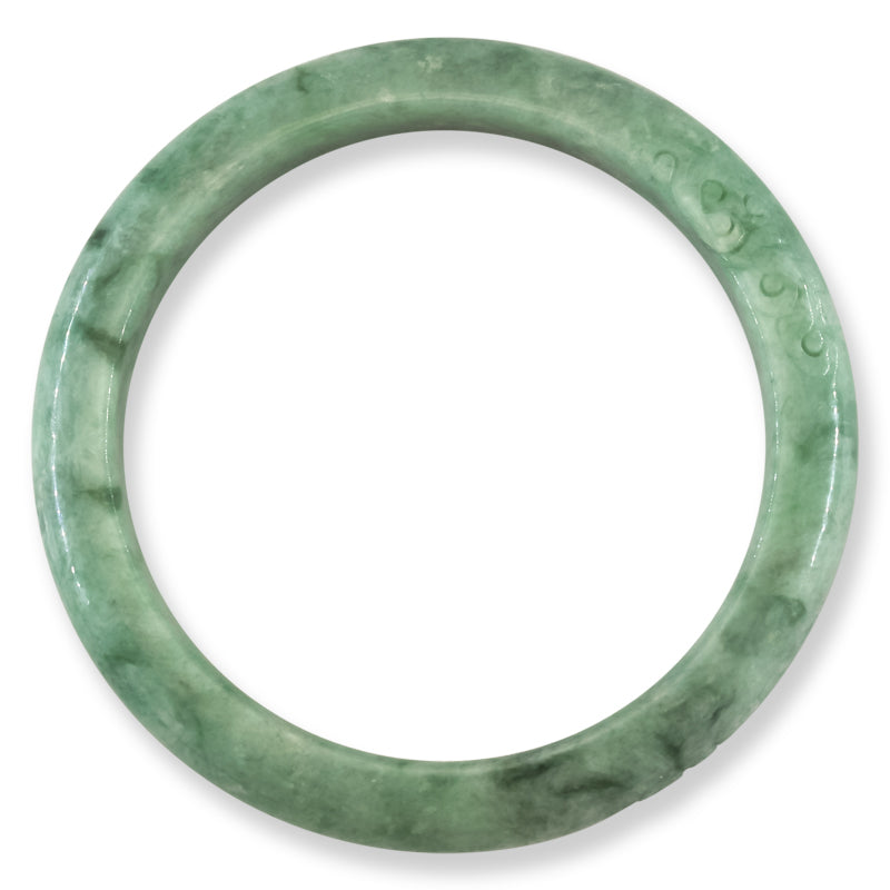 Green Jadeite Jade Carved Half Round Bangle 61+MM | UPC #407817