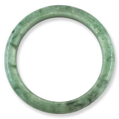 Green Jadeite Jade Carved Half Round Bangle 61+MM | UPC #407817