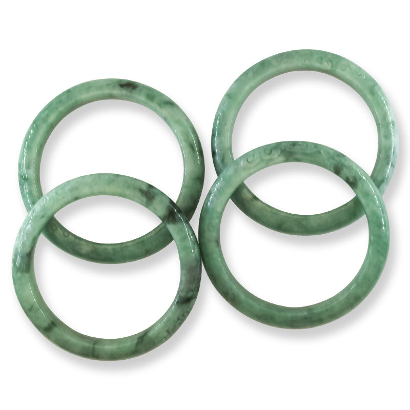 Green Jadeite Jade Carved Half Round Bangle 61+MM | UPC #407817
