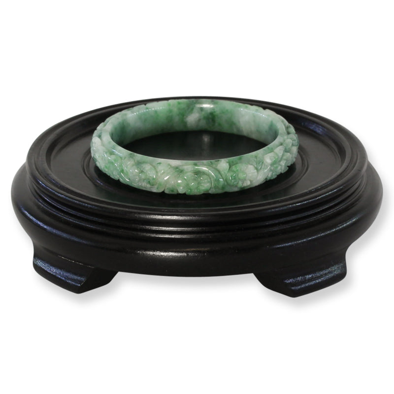 Green Carved Jadeite Jade Half Round Bangle 58.9mm |UPC #405301