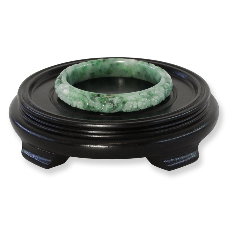 Green Carved Jadeite Jade Half Round Bangle 58.9mm |UPC #405301