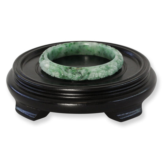 Green Carved Jadeite Jade Half Round Bangle 58.9mm |UPC #405301