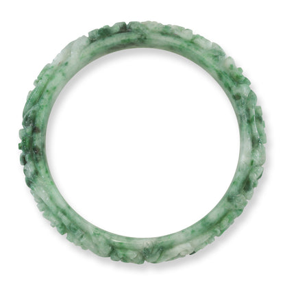 Green Carved Jadeite Jade Half Round Bangle 58.9mm |UPC #405301