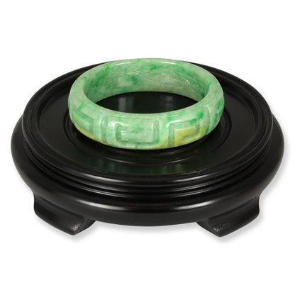 Green Jadeite Jade Carved Oval Half Round Bangle 59.1mm | UPC #311756