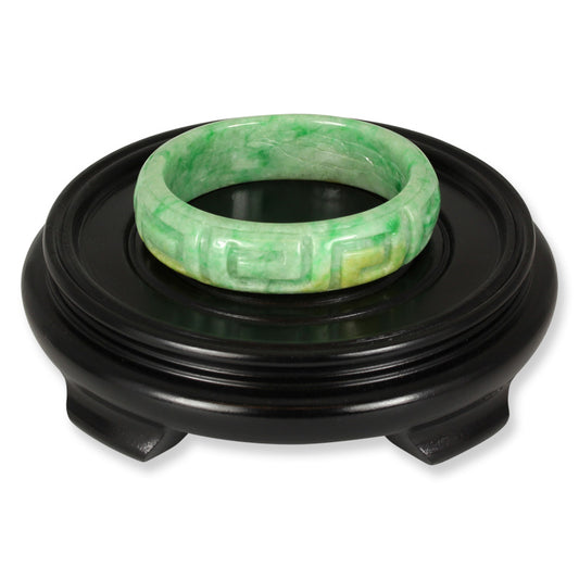 Green Jadeite Jade Carved Oval Half Round Bangle 59.1mm | UPC #311756