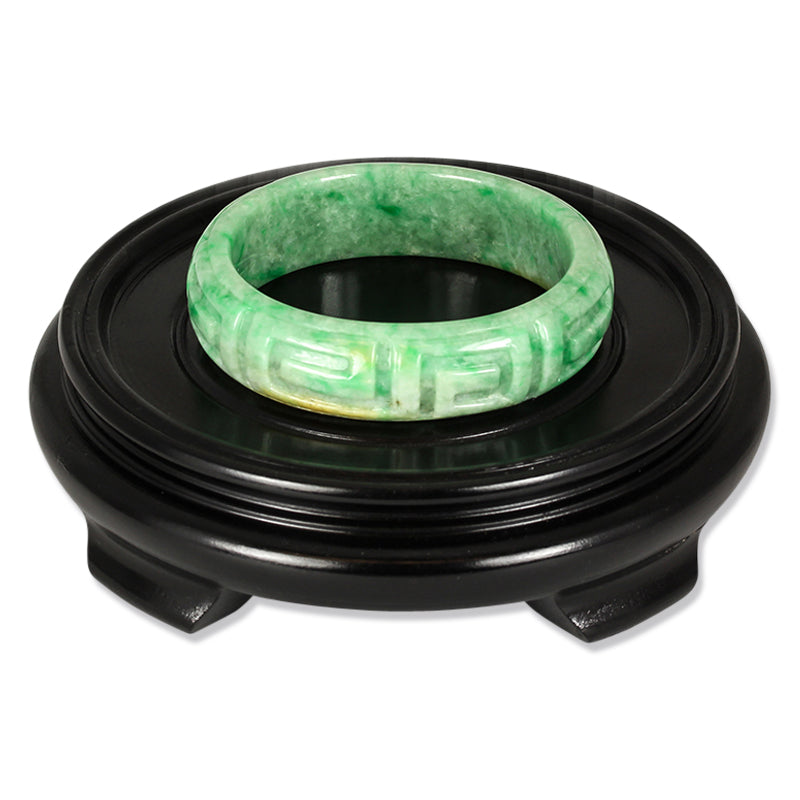 Green Jadeite Jade Carved Oval Half Round Bangle 59.1mm | UPC #311756