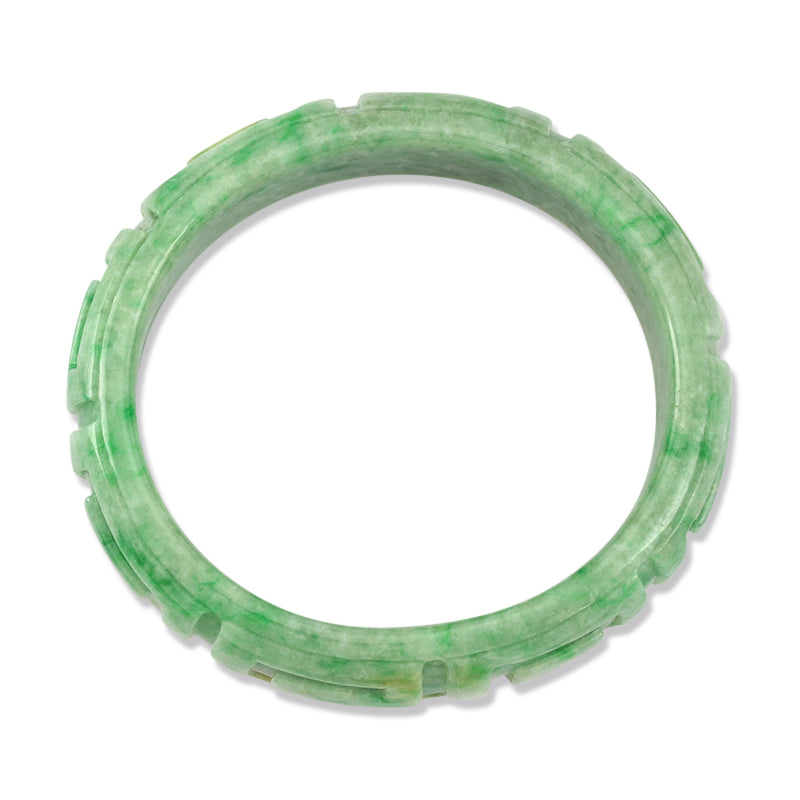 Green Jadeite Jade Carved Oval Half Round Bangle 59.1mm | UPC #311756
