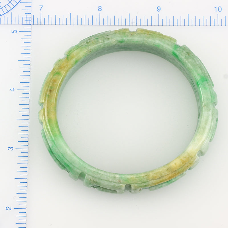 Green Jadeite Jade Carved Oval Half Round Bangle 59.1mm | UPC #311756