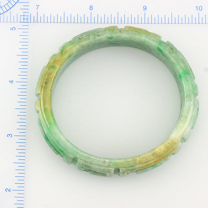 Green Jadeite Jade Carved Oval Half Round Bangle 59.1mm | UPC #311756
