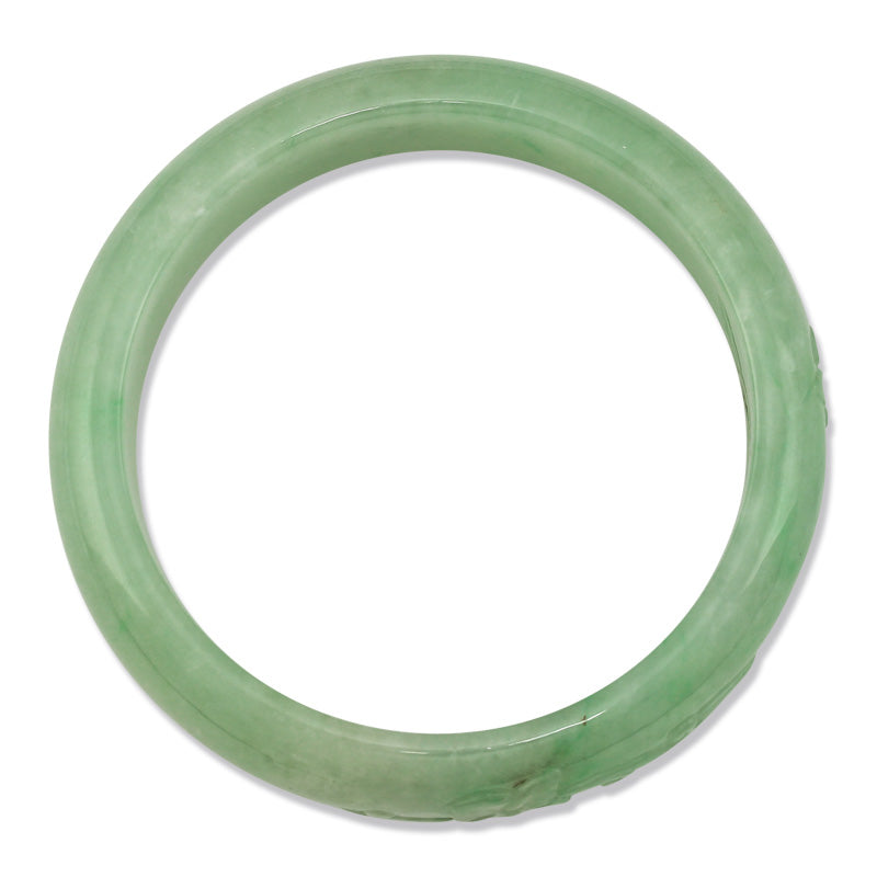 Green Carved Jadeite Jade Half Round Bangle 59.7mm |UPC #375376